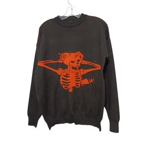 Black and Orange Skeleton Graphic Sweater = Large